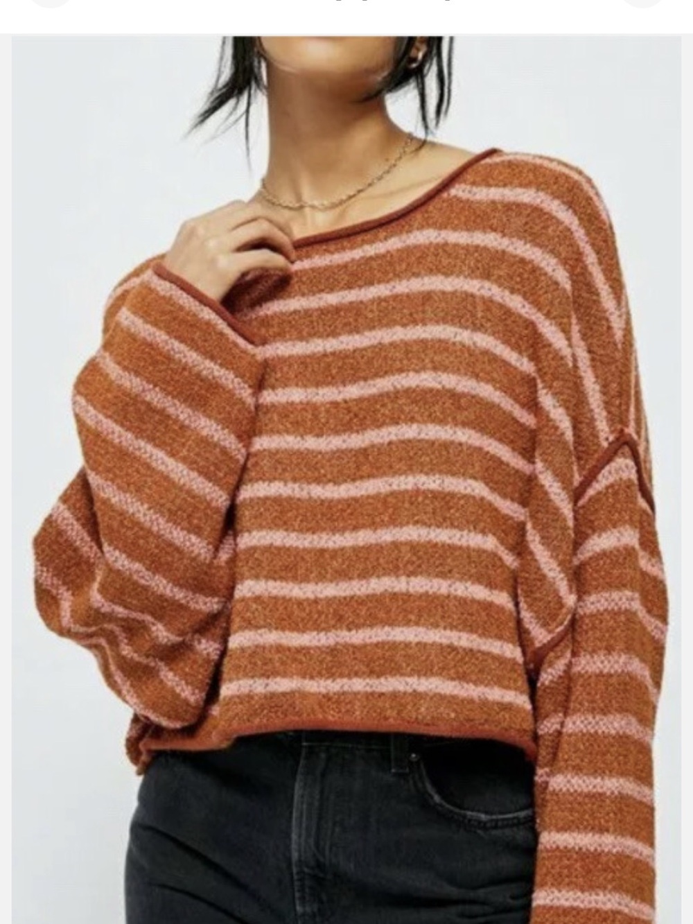 Free People Bardot Striped Cozy Knit Sweater